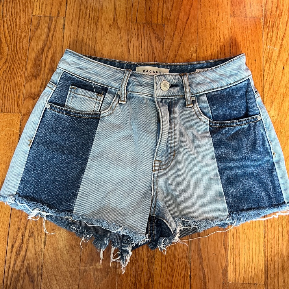 PacSun Women's Denim Shorts - Block Light and Dark Blue - Size 23